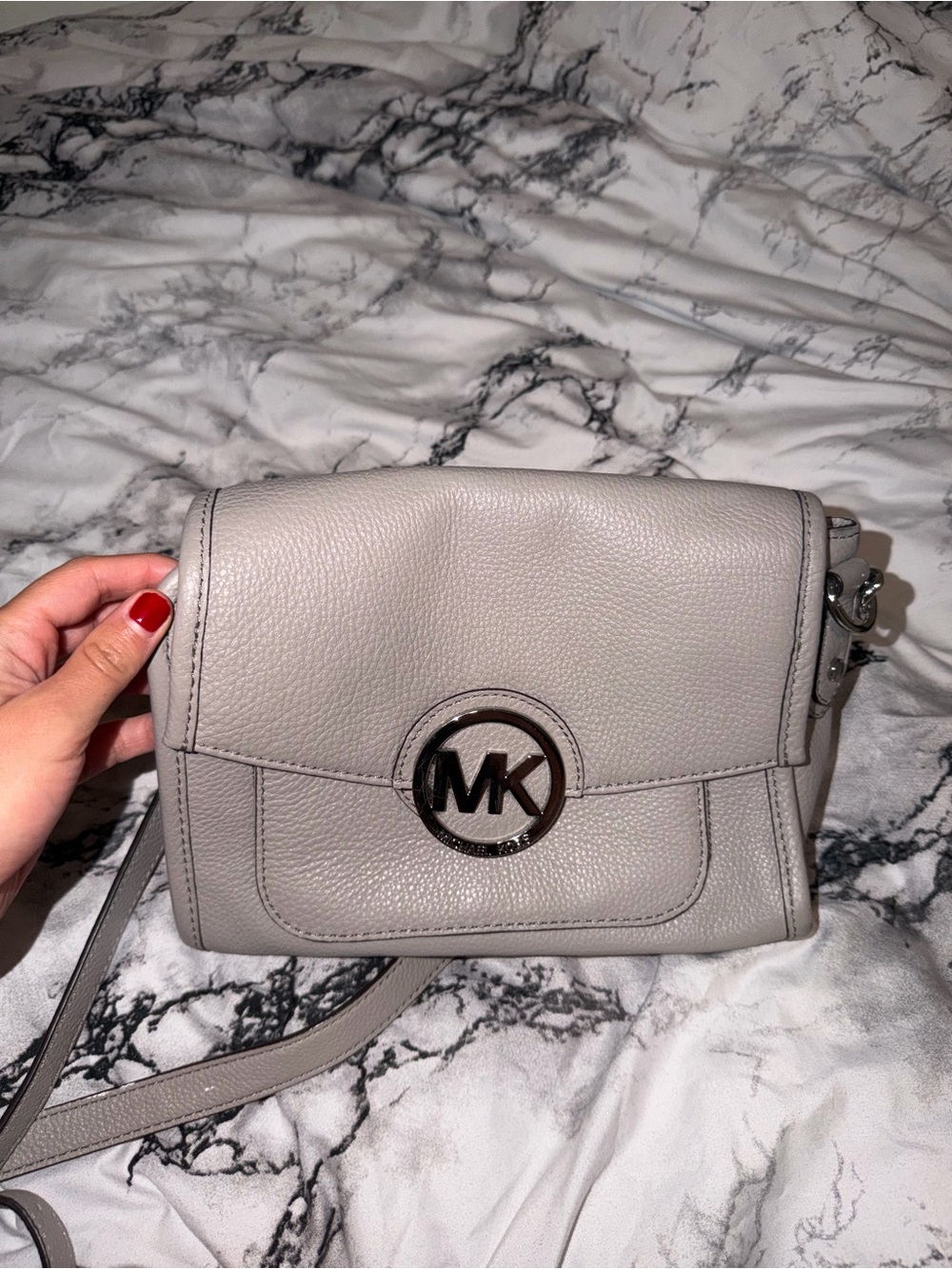 Michael Kors Light Grey Pebbled Leather Crossbody Bag